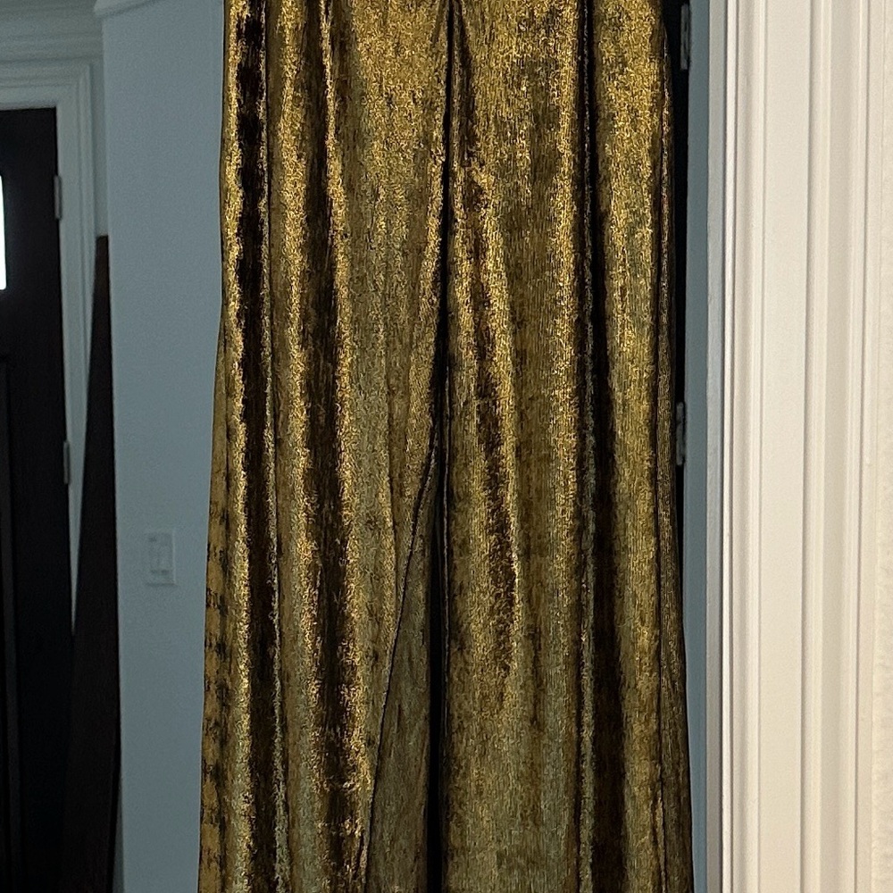 FASHION NOVA XS Metallic Gold Wide-Leg Pants - Women's Jumpsuit Bottoms - Picture 10 of 11